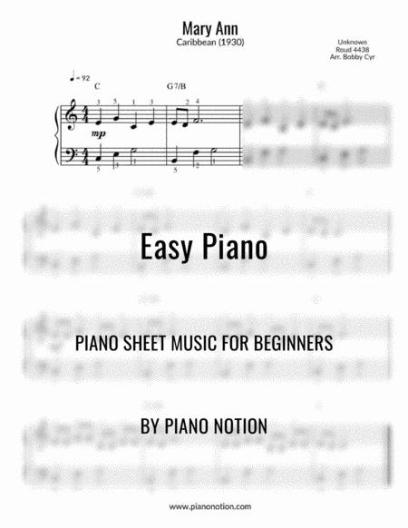 Mary Ann Easy Piano Solo Sheet Music