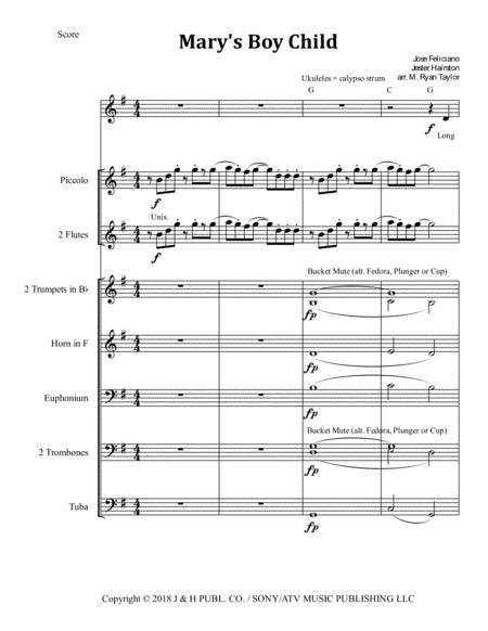 Free Sheet Music Mary Boy Child For Unison Choir Or Solo Flutes Brass And Opt Ukulele Handbells Chords