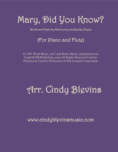 Mary Did You Know Arranged For Piano And Flute Sheet Music