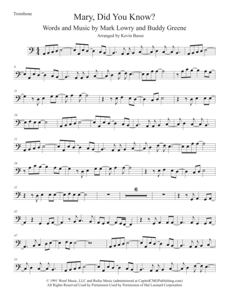 Free Sheet Music Mary Did You Know Easy Key Of C Trombone