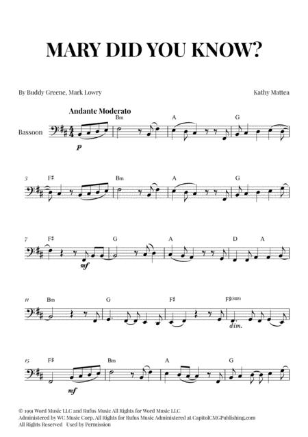 Mary Did You Know For Bassoon With Chords Sheet Music