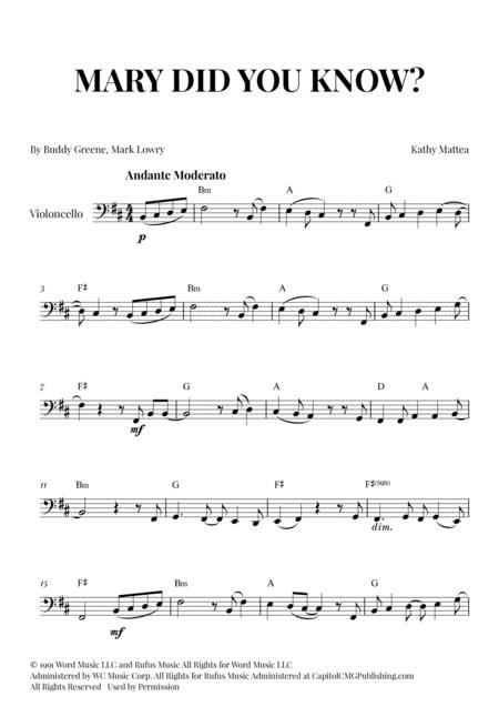 Mary Did You Know For Cello With Chords Sheet Music