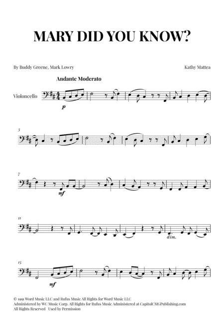 Free Sheet Music Mary Did You Know For Cello