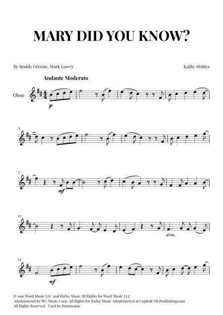 Free Sheet Music Mary Did You Know For Oboe