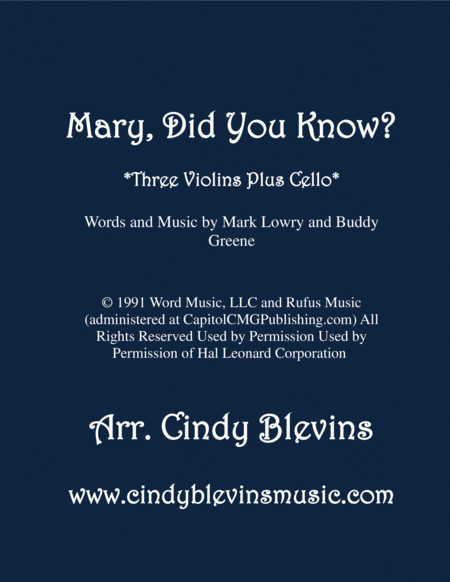 Free Sheet Music Mary Did You Know For Three Violins And Cello