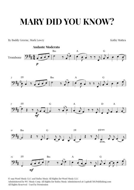 Free Sheet Music Mary Did You Know For Trombone With Chords