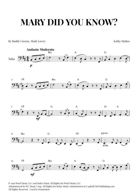 Free Sheet Music Mary Did You Know For Tuba With Chords