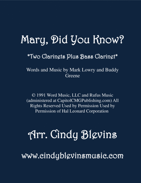 Mary Did You Know For Two Clarinets And Bass Clarinet Sheet Music