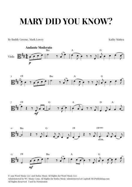 Free Sheet Music Mary Did You Know For Viola With Chords