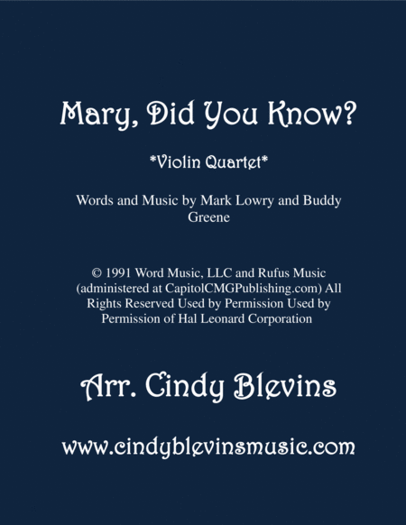 Mary Did You Know For Violin Quartet Sheet Music