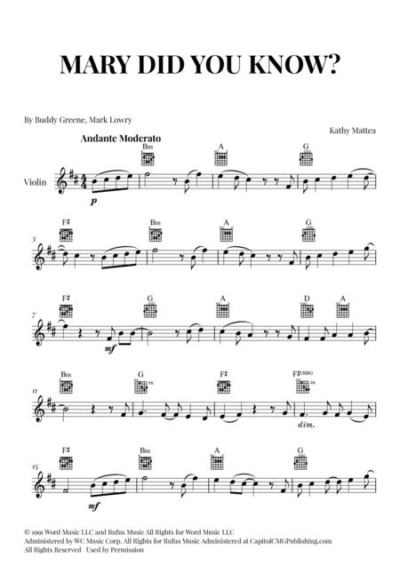 Free Sheet Music Mary Did You Know For Violin With Guitar Chords