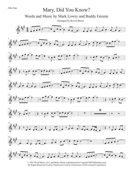 Mary Did You Know Original Key Alto Sax Sheet Music