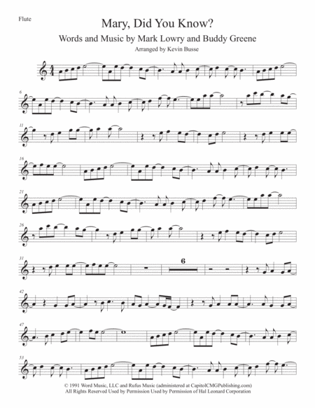 Free Sheet Music Mary Did You Know Original Key Flute