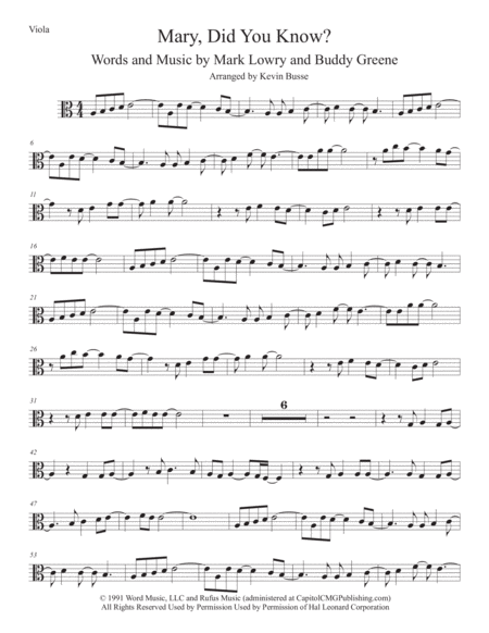 Free Sheet Music Mary Did You Know Original Key Viola