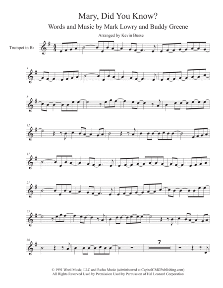 Free Sheet Music Mary Did You Know Trumpet