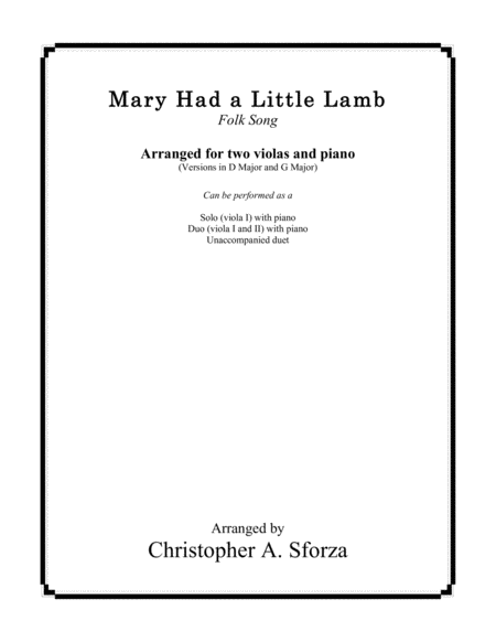 Mary Had A Little Lamb For Two Violas And Piano Sheet Music