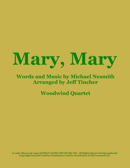 Mary Mary Sheet Music