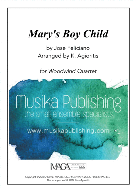 Marys Boy Child Woodwind Quartet Sheet Music