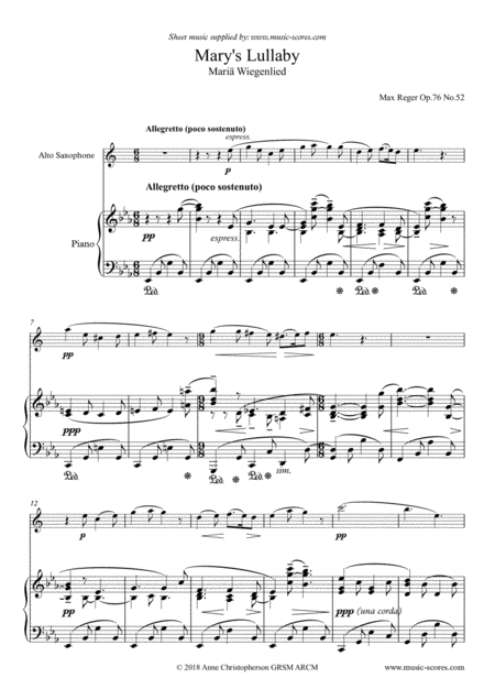 Free Sheet Music Marys Lullaby Or Maria Wiegenlied Alto Sax And Piano