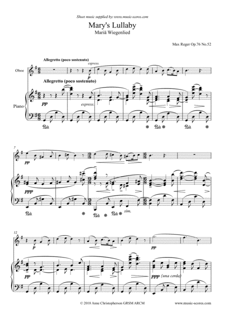 Free Sheet Music Marys Lullaby Or Maria Wiegenlied Oboe And Piano
