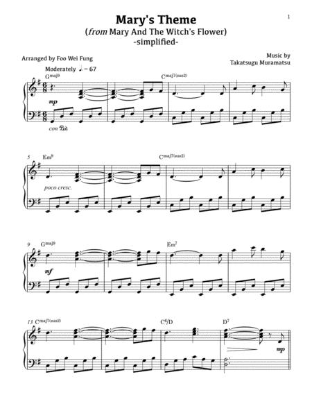 Marys Theme Simplified Sheet Music