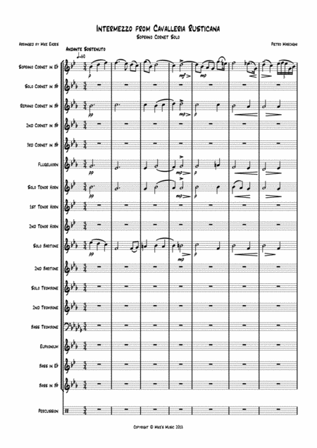 Mascagnis Intermezzo From Cavalleria Rusticana For Soprano Cornet And Brass Band Sheet Music