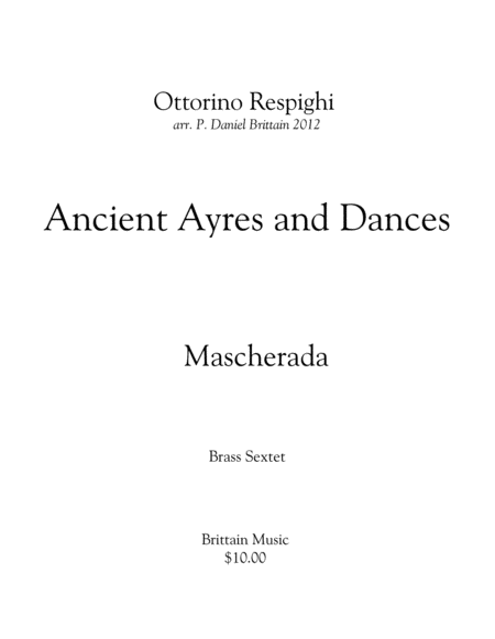 Mascherada From Ancient Ayres And Dances Sheet Music