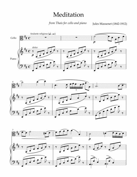 Massenet Meditation From Thais For Cello And Piano Sheet Music