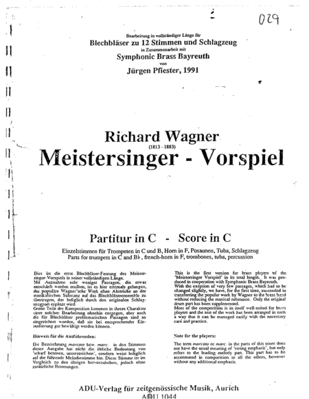 Free Sheet Music Master Singer From Nurburgrin Wagner Brassensemble