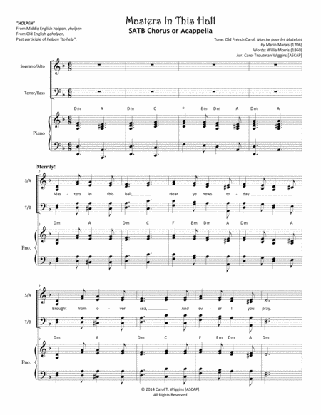 Masters In This Hall Satb Sheet Music