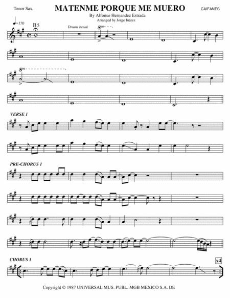 Matenme Por Que Me Muero Tenor Sax Sheet Music