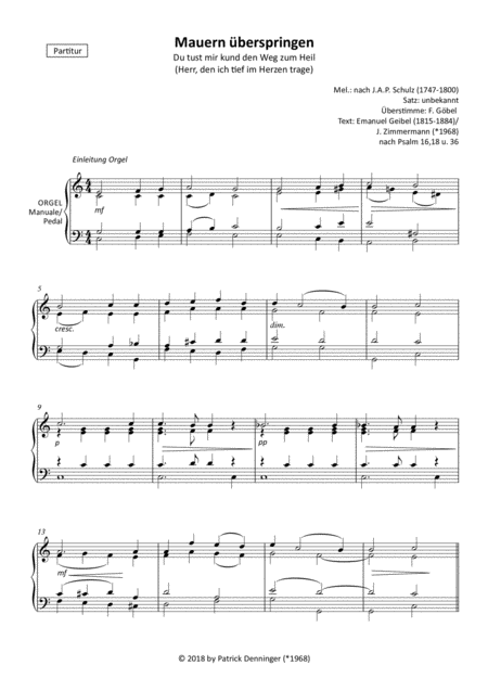 Mauern Berspringen Du Tust Mir Kund Herr Den Ich Tief Im Herzen Trage Violine Chor Satb U Orgel Sheet Music