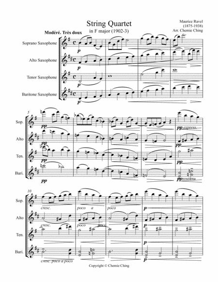 Maurice Ravel String Quartet In F Major I Allegro Moderato Trs Doux Arranged For Saxophone Quartet Sheet Music