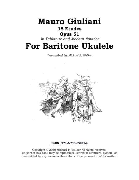 Mauro Giuliani 18 Etudes Opus 51 In Tablature And Modern Notation For Baritone Ukulele Sheet Music