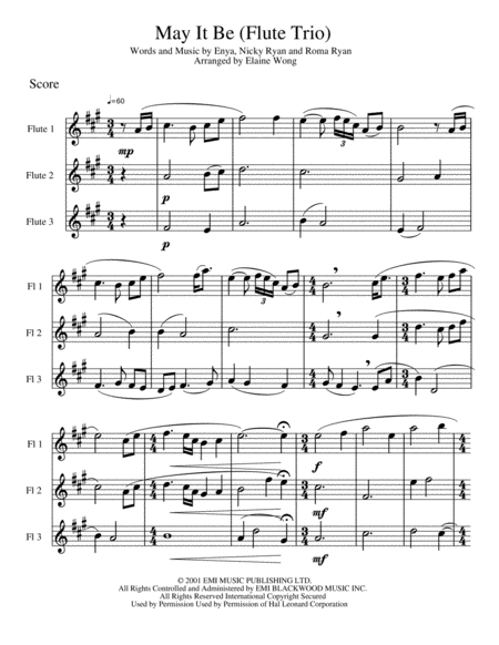 May It Be From Lord Of The Rings Flute Trio Sheet Music