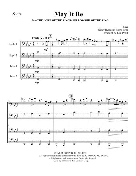 Free Sheet Music May It Be From Lord Of The Rings