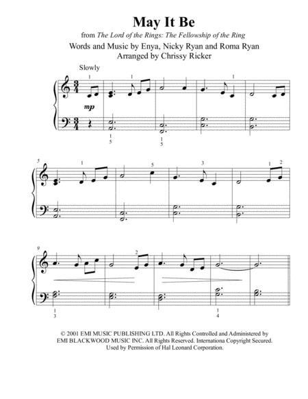 May It Be From The Lord Of The Rings The Fellowship Of The Ring Beginner Big Note Piano Sheet Music