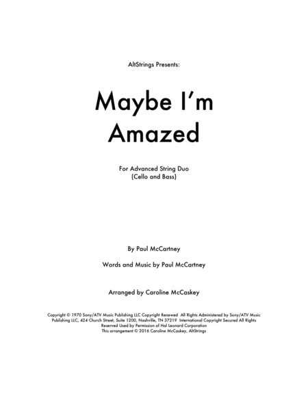 Maybe I M Amazed Cello And Bass Duet Sheet Music