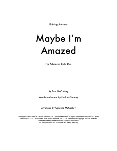 Maybe I M Amazed Cello Duet Sheet Music