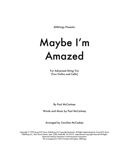 Maybe I M Amazed String Trio Two Violins And Cello Sheet Music