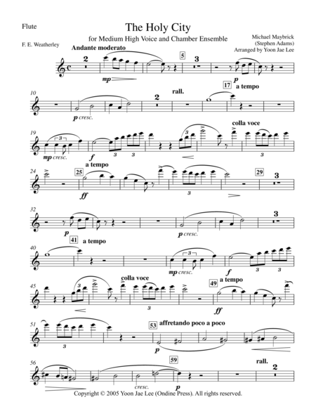 Maybrick Adams Arr Lee The Holy City For Medium High Voice And Chamber Ensemble In C Major Set Of Parts Sheet Music