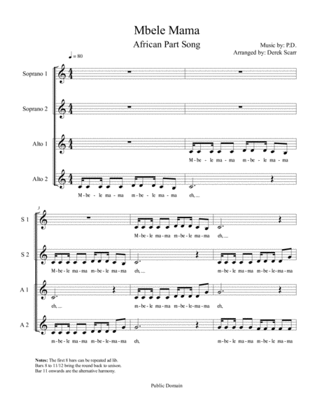 Mbele Mama African Part Song Sheet Music