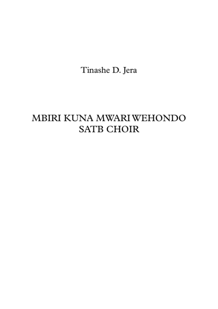 Free Sheet Music Mbiri Kuna Mwari Wehondo Satb