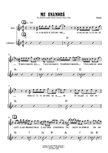 Me Enamore Shakira Vocal Leadsheet Sheet Music