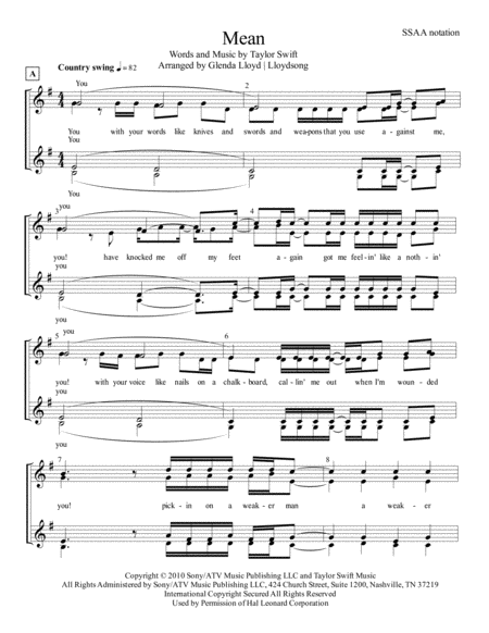 Free Sheet Music Mean Ssaa