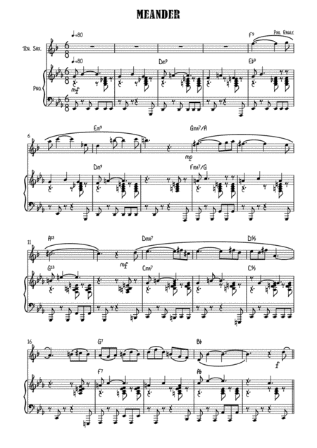 Free Sheet Music Meander Tenor Sax Solo