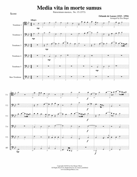 Media Vita In Morte Sumus For Trombone Or Low Brass Sextet Sheet Music