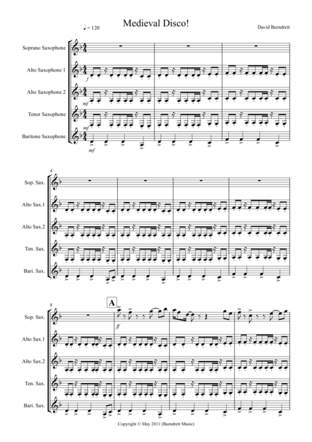 Medieval Disco For Saxophone Quintet Sheet Music