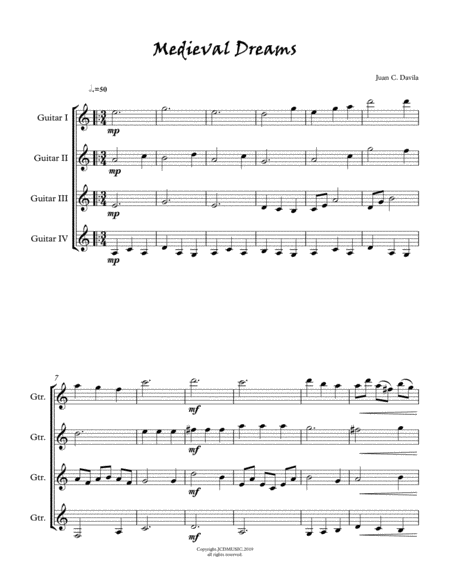 Medieval Dreams Guitar Quartet Sheet Music