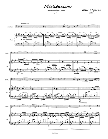 Free Sheet Music Meditacin Op 1 For Double Bass And Piano